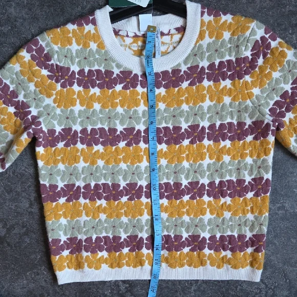 Twik Multicolor Floral Crew Neck Crop Sweater T Shirt Short Sleeve S - Picture 7 of 9